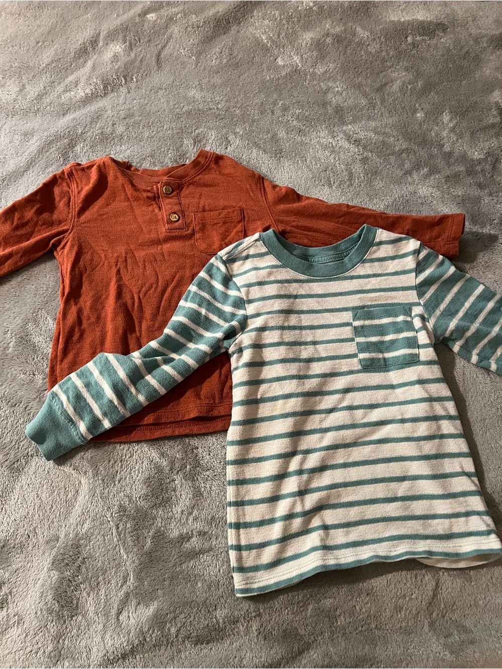 Cat & Jack Orange Henley and Cream Teal Striped Pocket Long-Sleeve Set